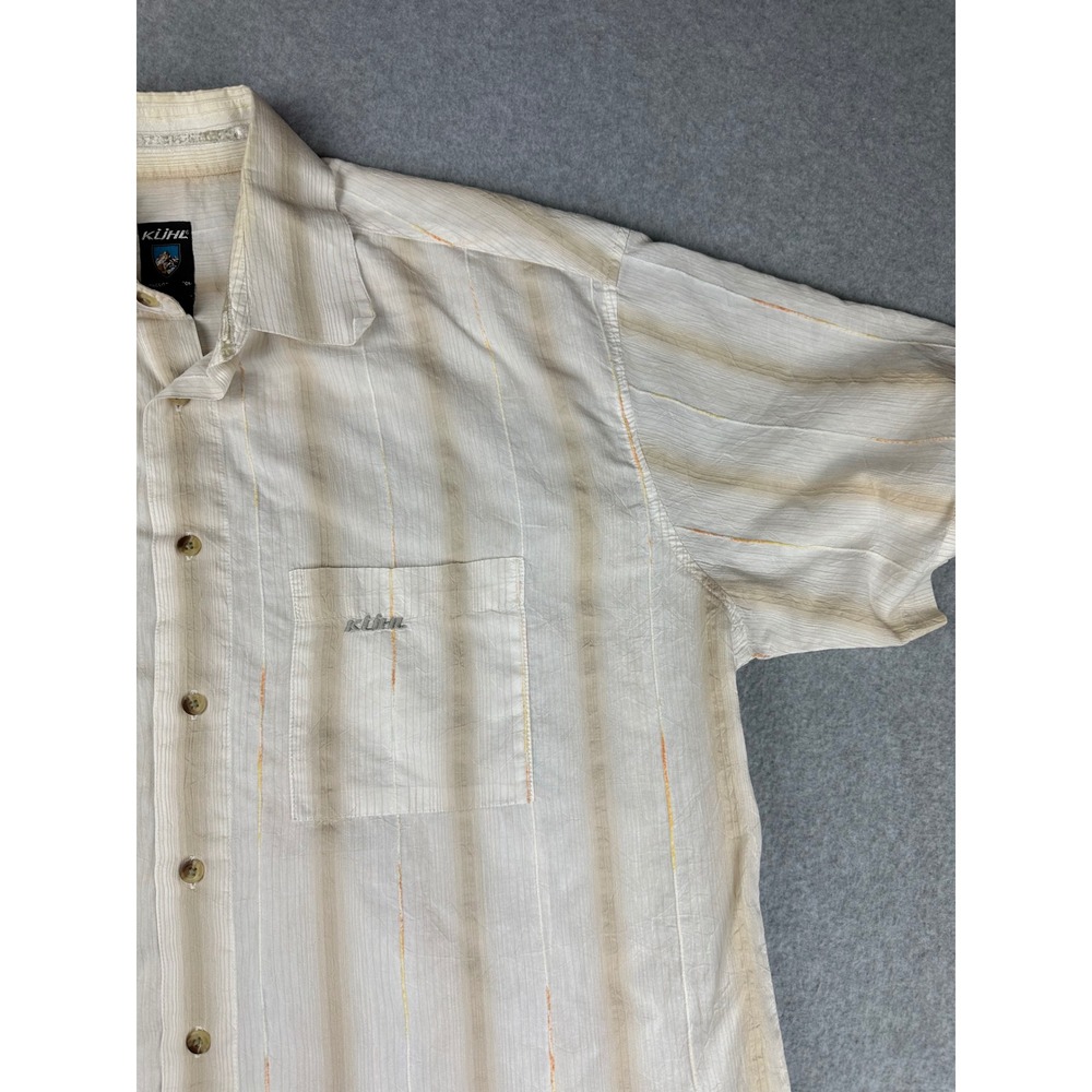 Kuhl Mens Short Sleeve Button Down Striped Textured Shirt White Tan Size XL